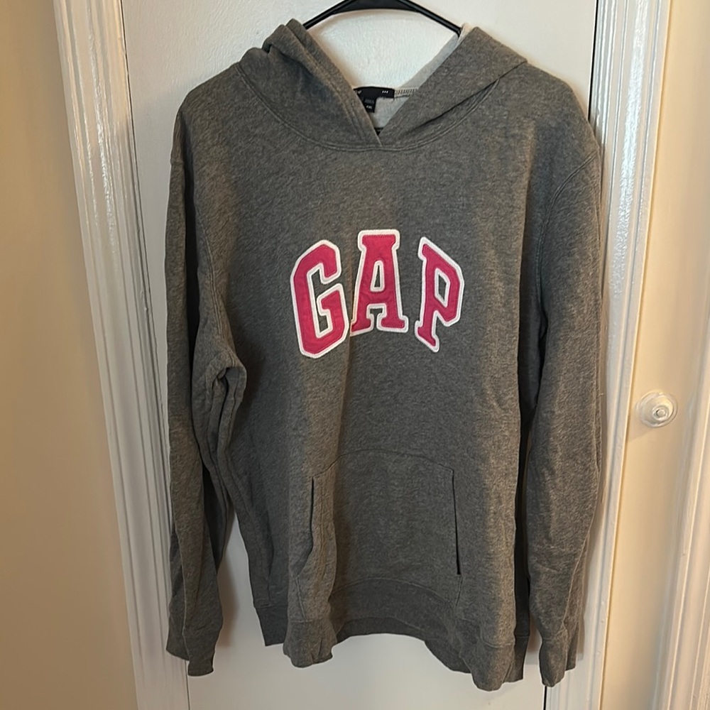 GAP Charcoal Hoodie with Vibrant Pink Logo